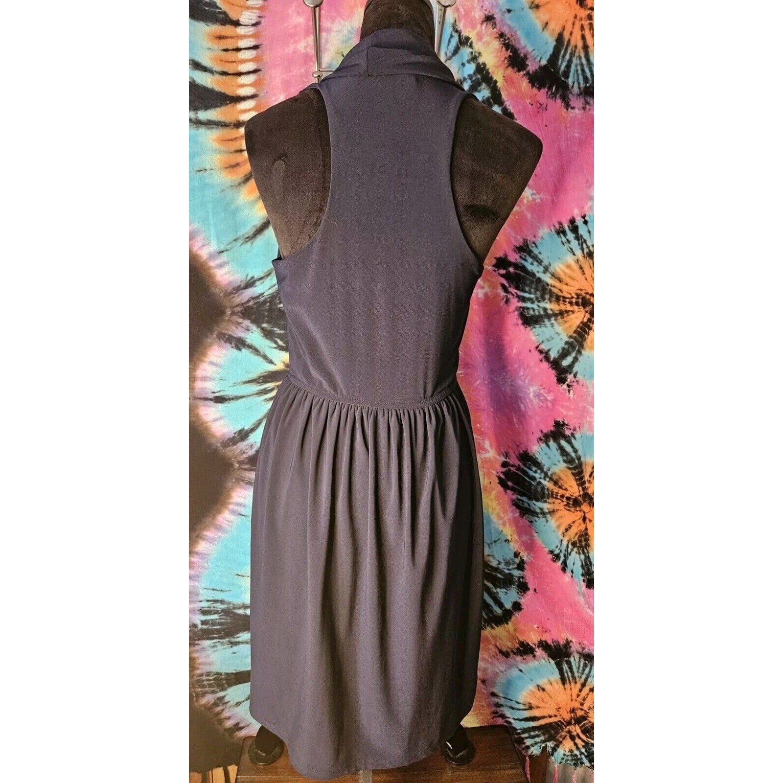 Judith March Vintage Dress Navy Cowl Neck Racer Back Sleeveless Stretch