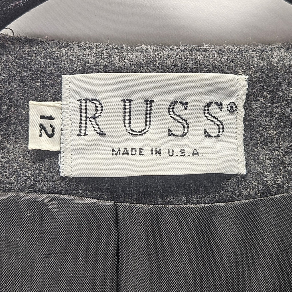 Union Made Vintage Women's Gray Wool Blend Braid Trim Blazer Size 12 USA Made
