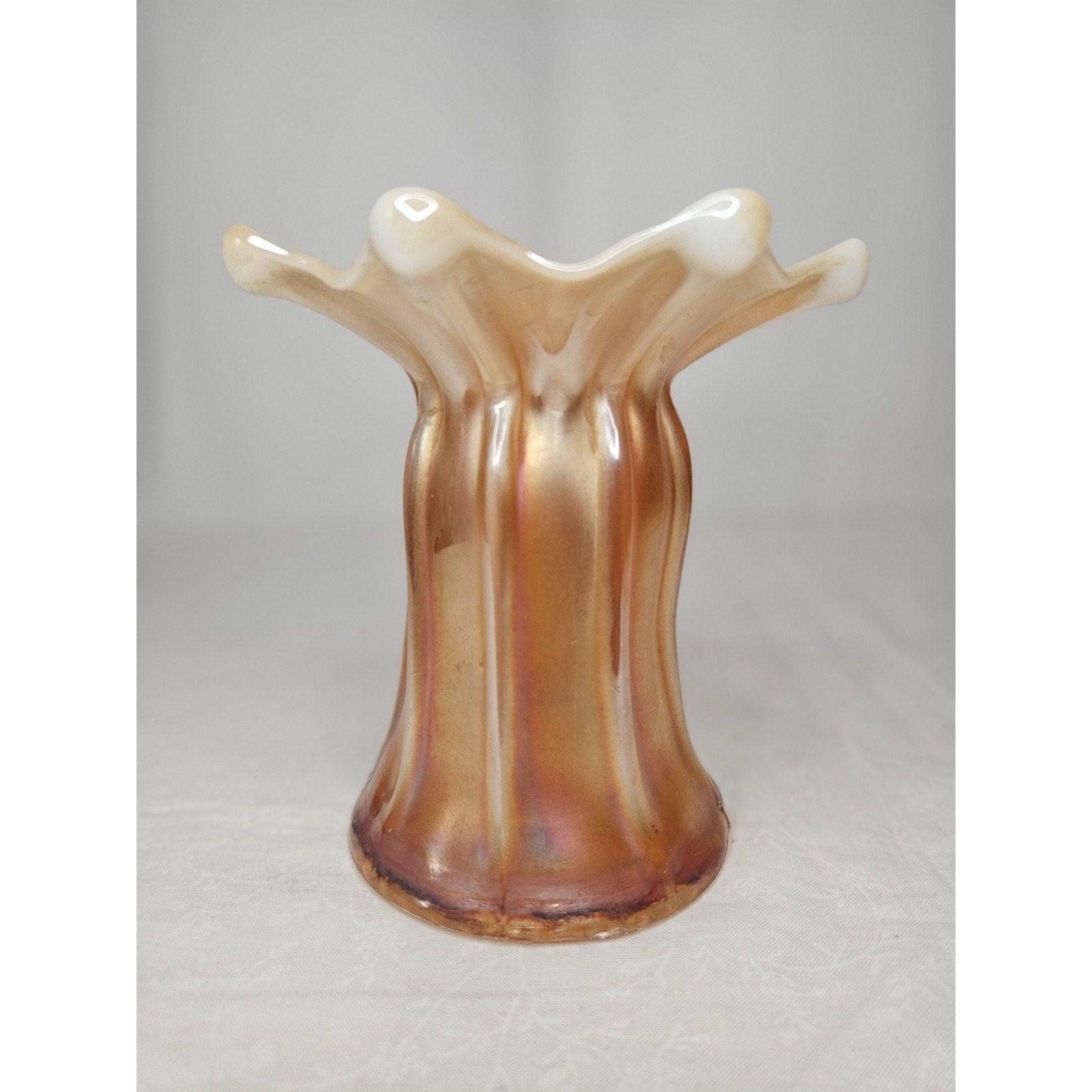 Antique Dugan Ladies Spitoon Wide Rib Autumn Orange Opal. Carnival Glass 5.25"