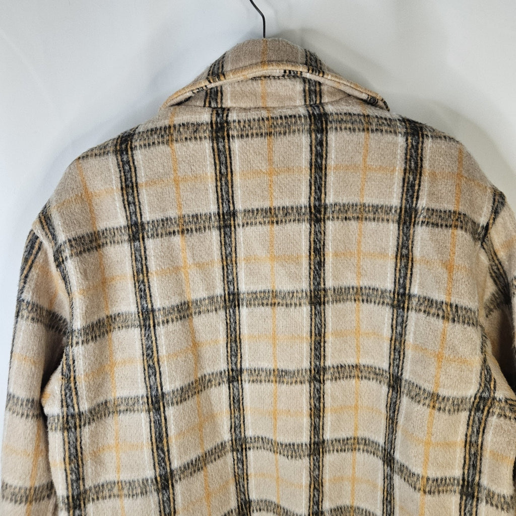 Sebby Wool Blend Plaid Shacket Brown Satin Lined Cozy Button Closure Medium