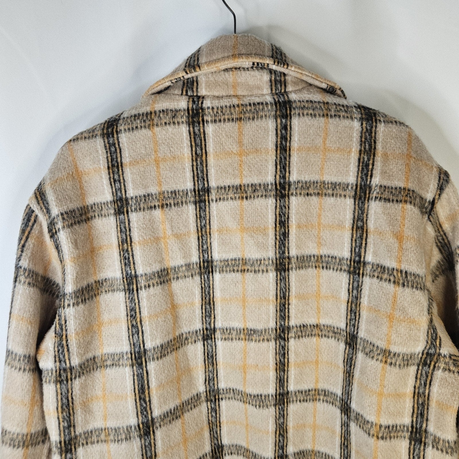 Sebby Wool Blend Plaid Shacket Brown Satin Lined Cozy Button Closure Medium
