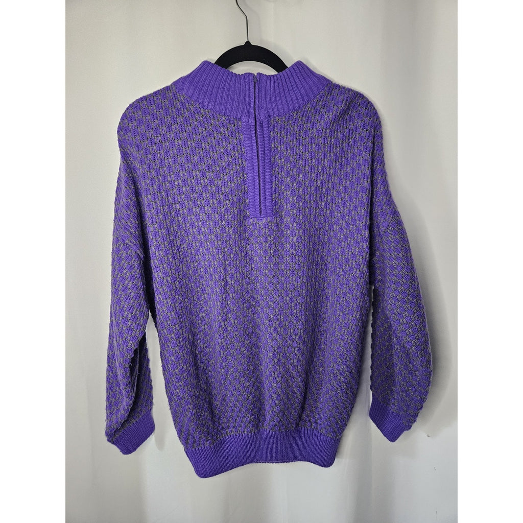 Vintage Hunter Glen Open Knit Sweater Large Purple Gray 1/4 Zip Lightweight