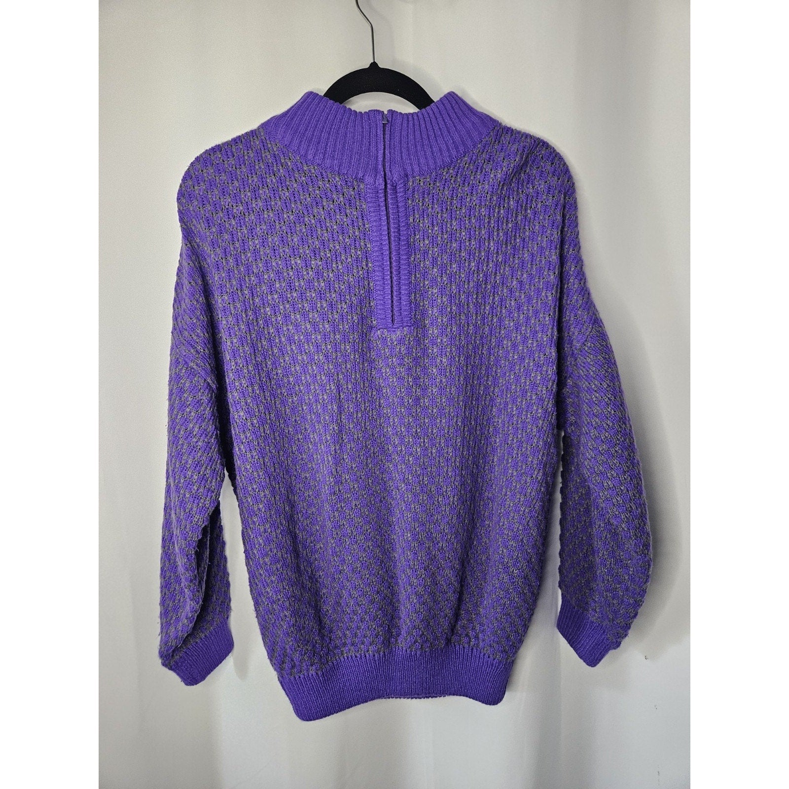 Vintage Hunter Glen Open Knit Sweater Large Purple Gray 1/4 Zip Lightweight