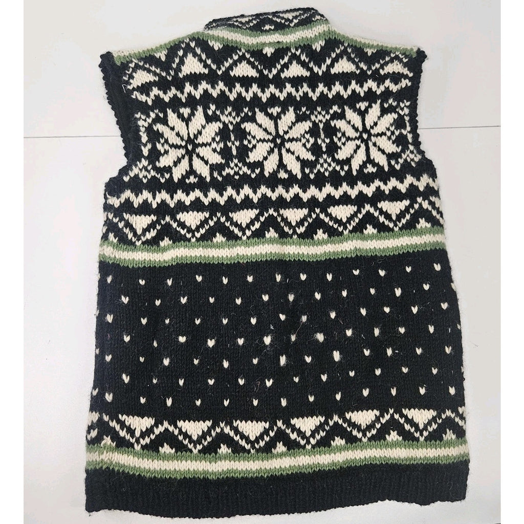 Vtg Ginger Blossom Ethnic Arts Wool Full Zip Sweater Vest Mens Sm Black Fairisle
