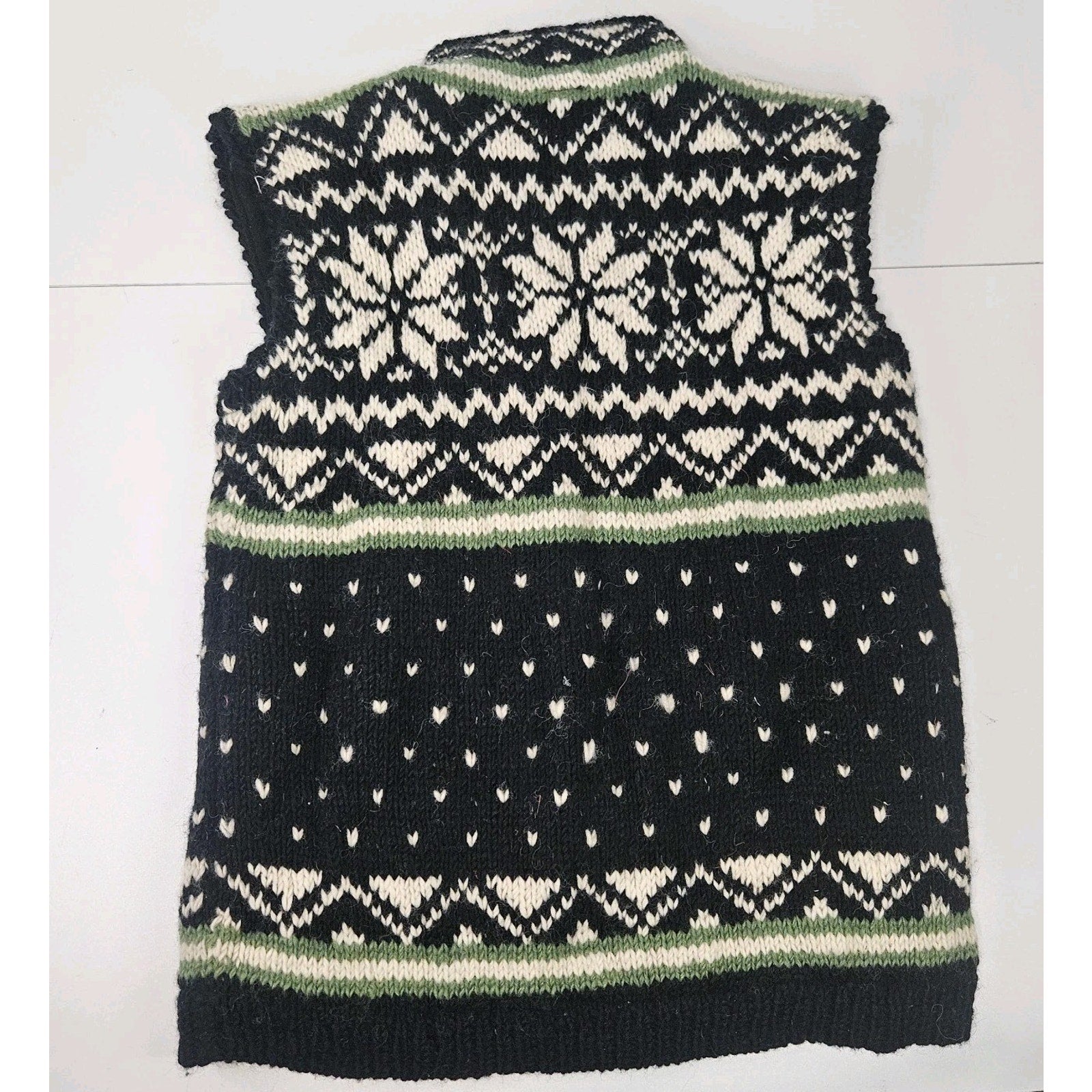 Vtg Ginger Blossom Ethnic Arts Wool Full Zip Sweater Vest Mens Sm Black Fairisle