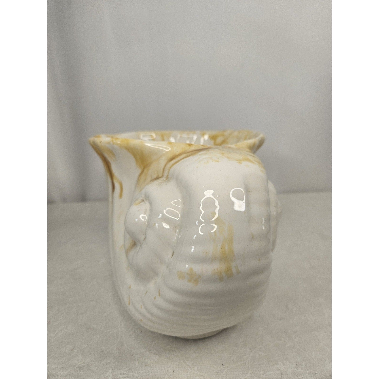 Vintage Sea Shell Nautilus Glazed Terra Cotta Herb Planter Garden Shelf Decor