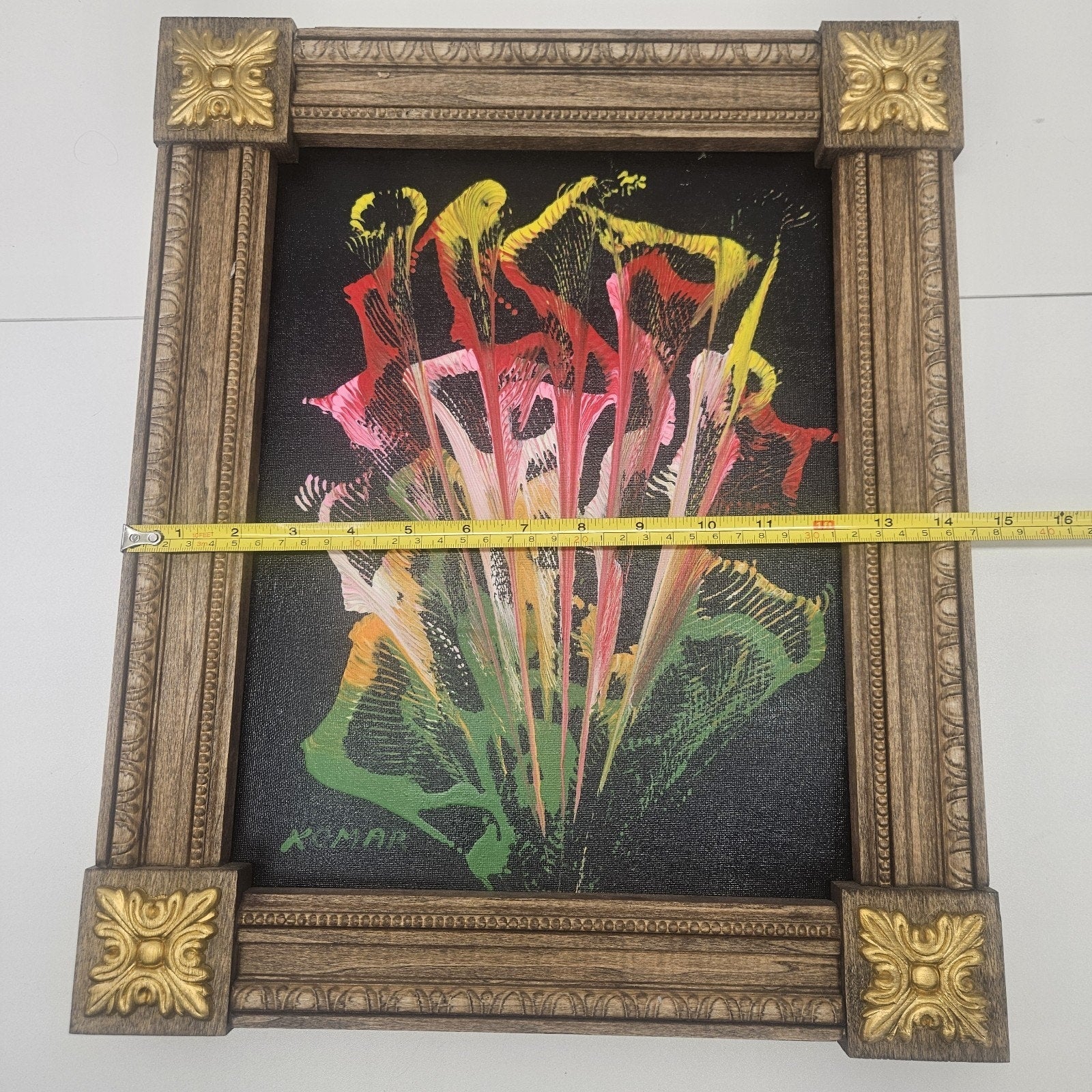 Vintage Artist Signed Komar Orginal Art Abstract Painting Handmade Frame 11x14