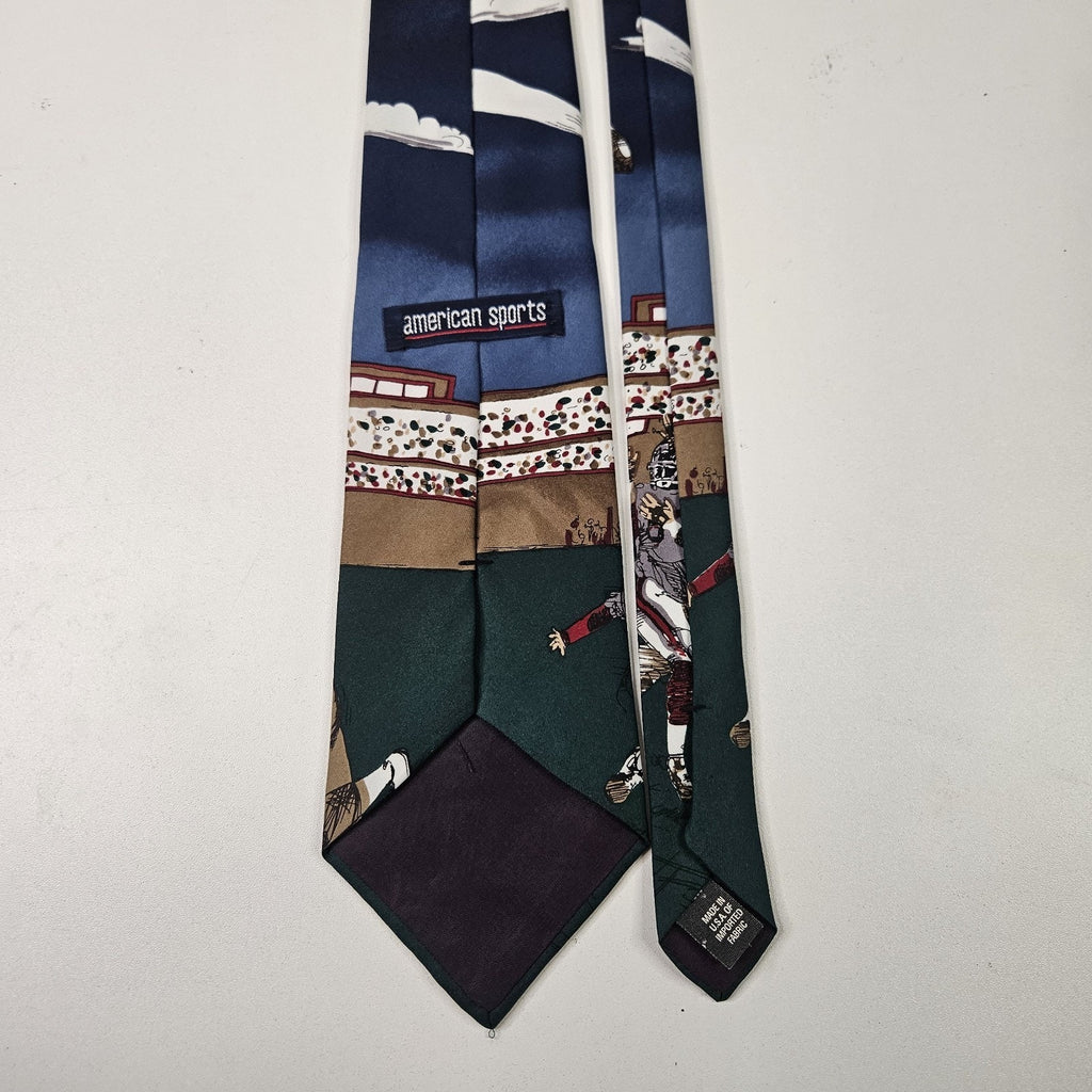 Vintage American Sports Necktie Football Players Vintage Novelty Tie Blue Green