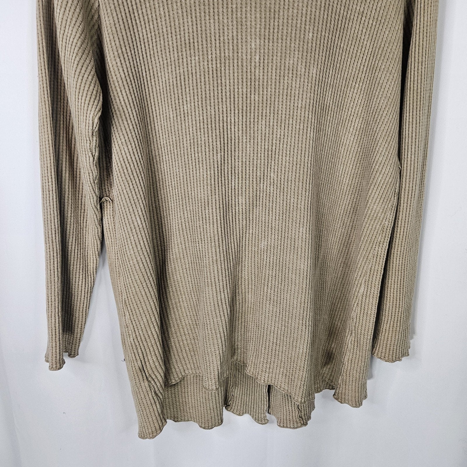 Fenini Khaki Cotton Waffle Knit Tunic Cardigan Sweater SZ XL Patchwork Boho