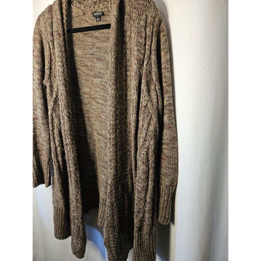 Torrid Cable Cardigan Long Line Sweater Size 1X Brown Open Knit Cardigan