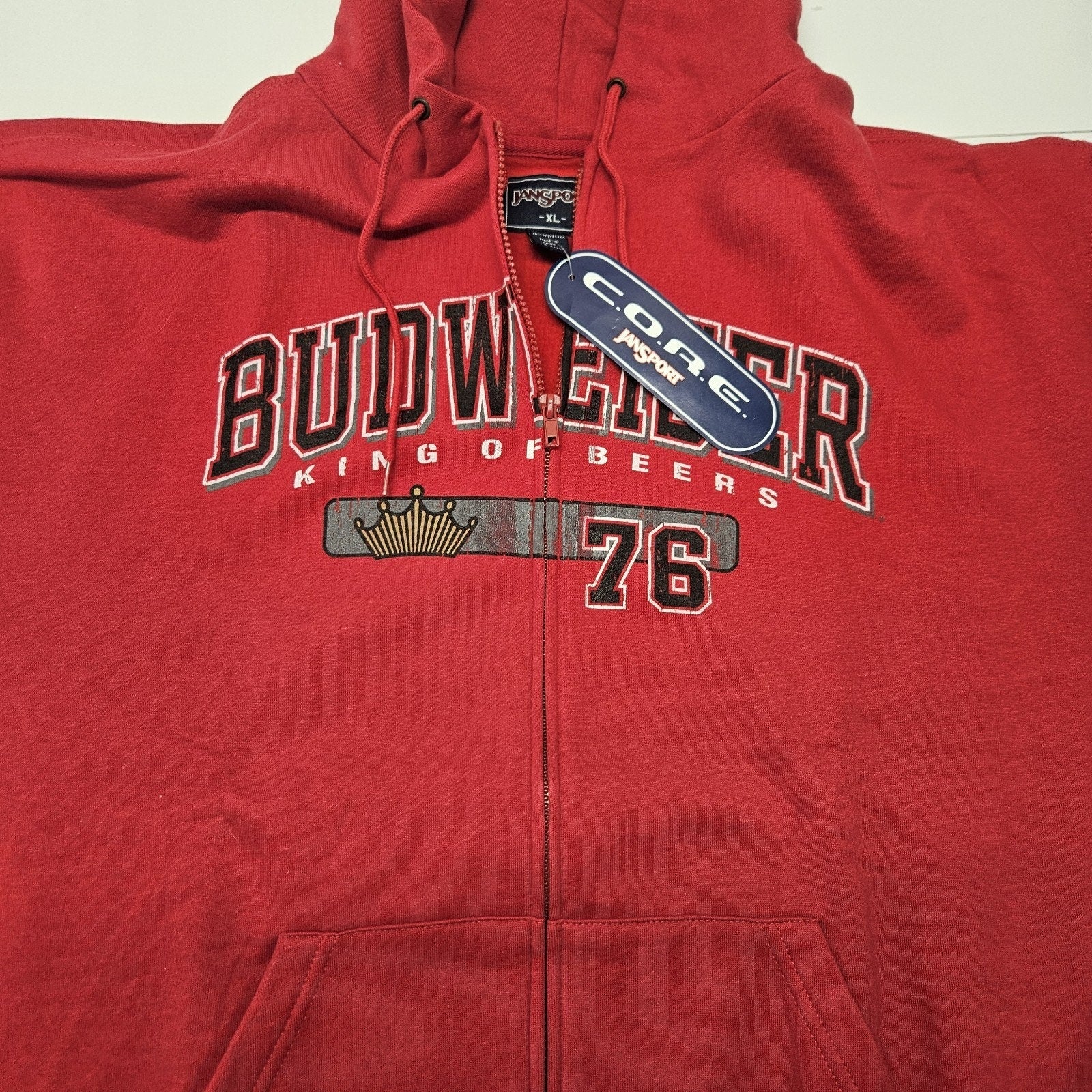 NWT Vtg Budweiser King of Beers Jansport Red Full Zip Hoodie Sweatshirt Size XL