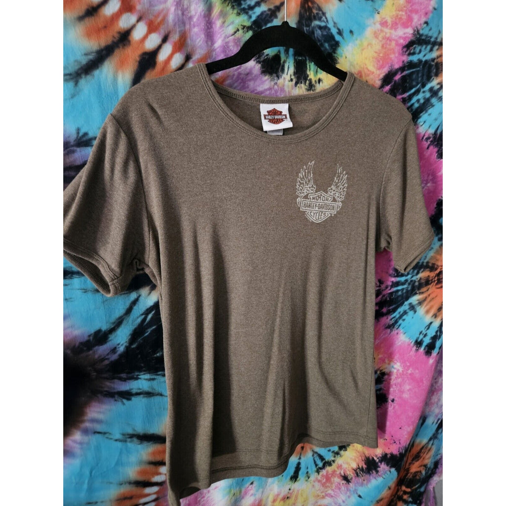 Harley Davidson Green Wings "Free Spirit" T Shirt Large Biker Y2K Motorcycle