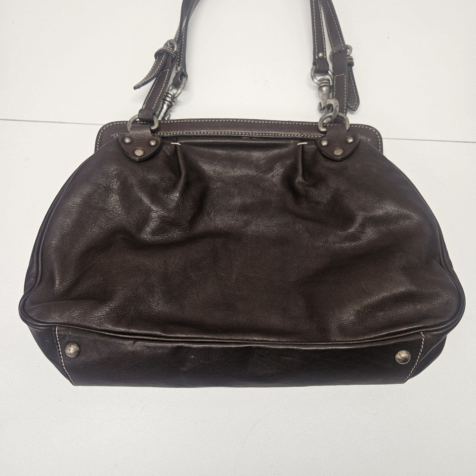 Vintage Leather Bag Dimoni Chocolate Brown Shoulder Handbag Satchel Purse