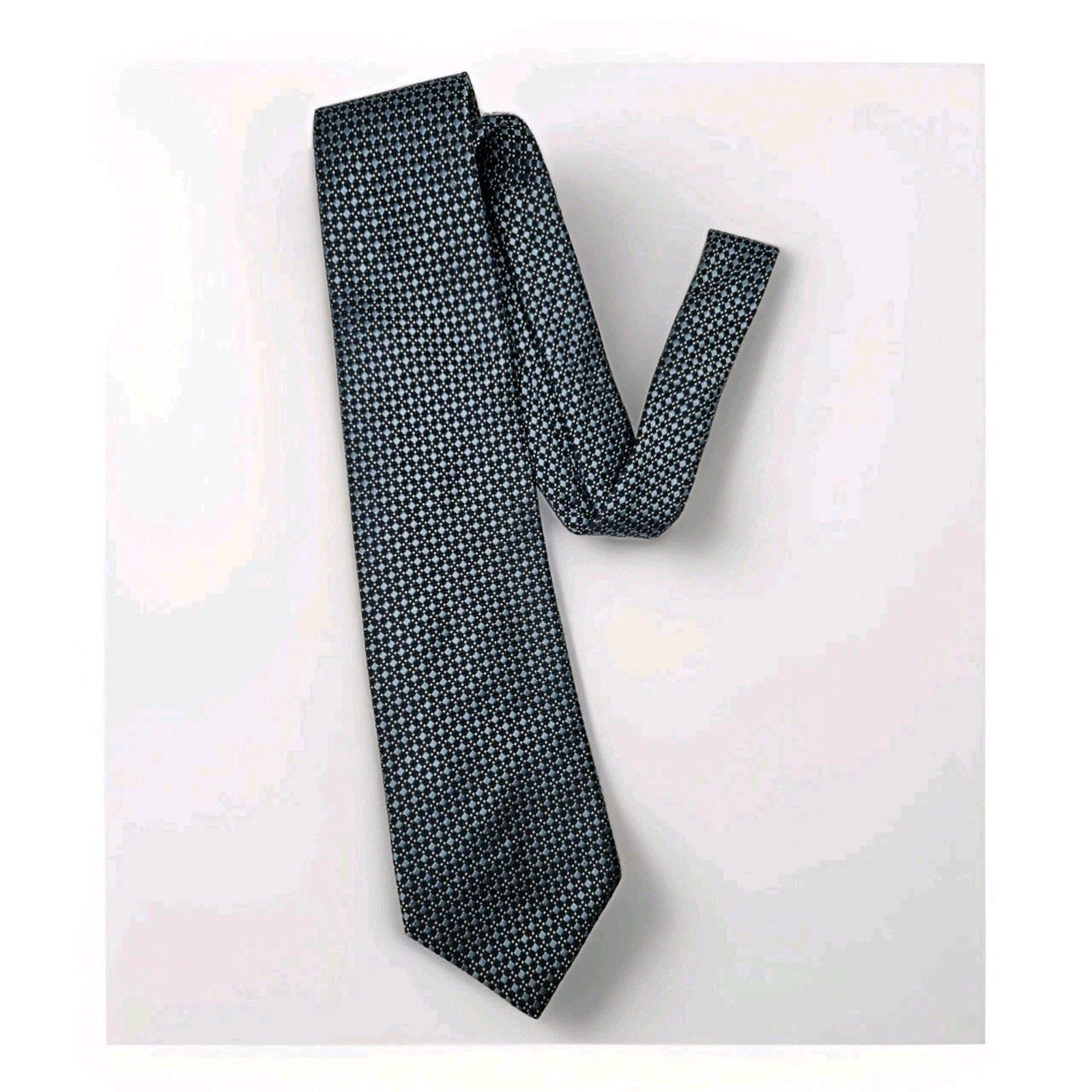 VTG Brooks Brothers 346 Silk Tie Blue Gold Geometric 3.5” x 58” Made in USA