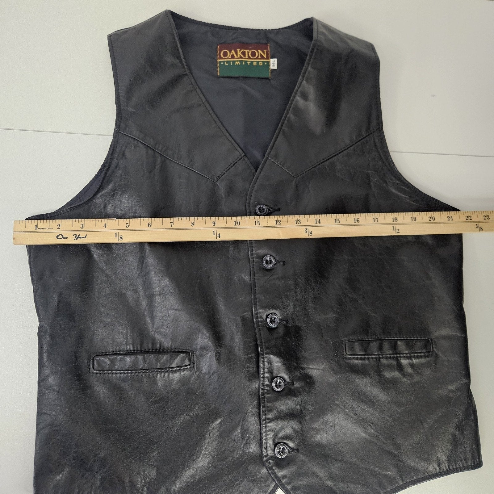Oakton Limited 44" Tall LT Black Leather Vest Vintage Biker Motorcycle Vest