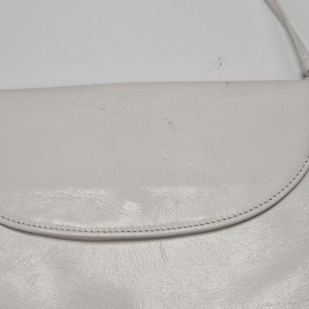 Vintage KORET 100% White Genuine Leather Crossbody Purse-B130 1960s Gold Tone