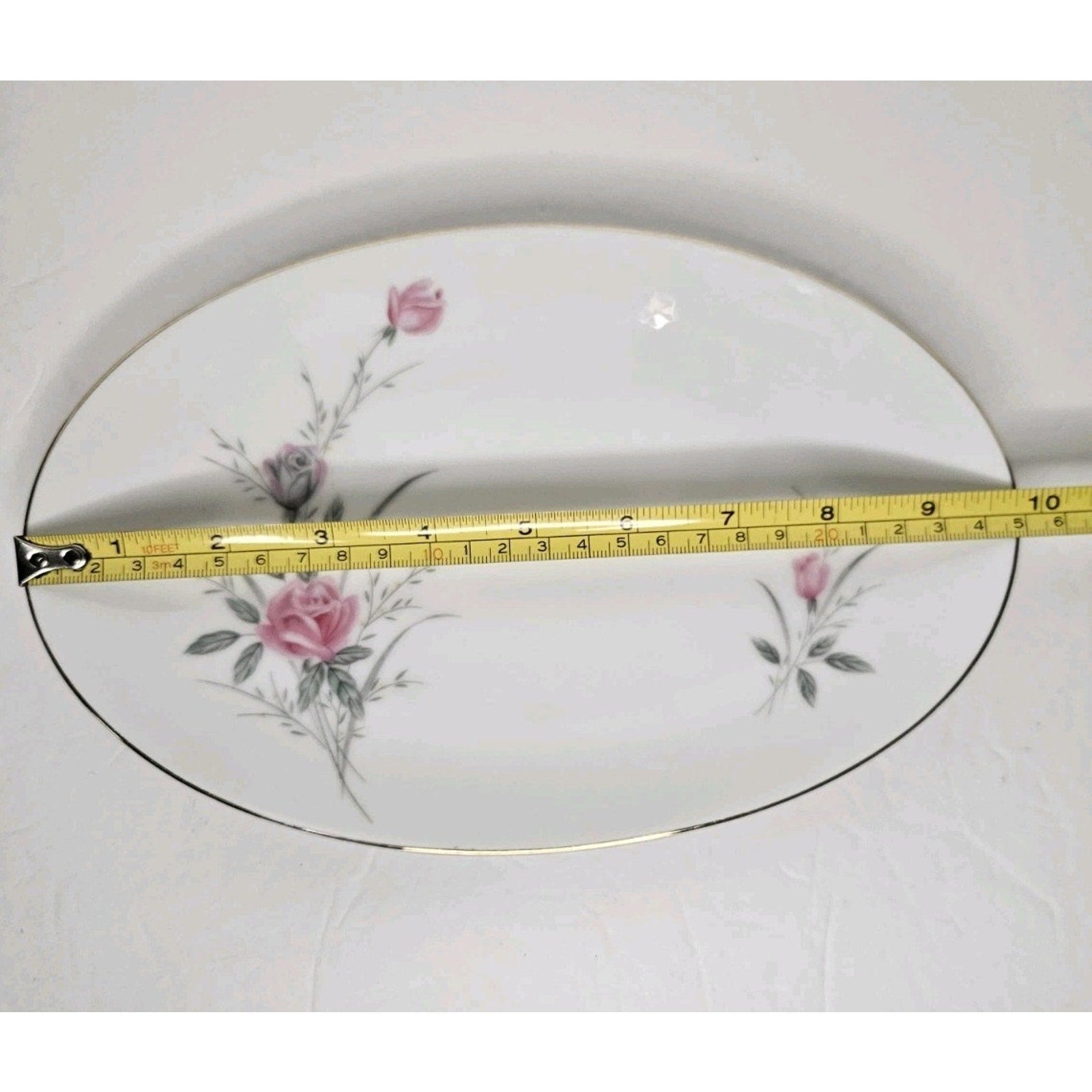 Vintage Golden Rose Fine China Tray Japan Made 10" Oval Plate Floral Gold Trim
