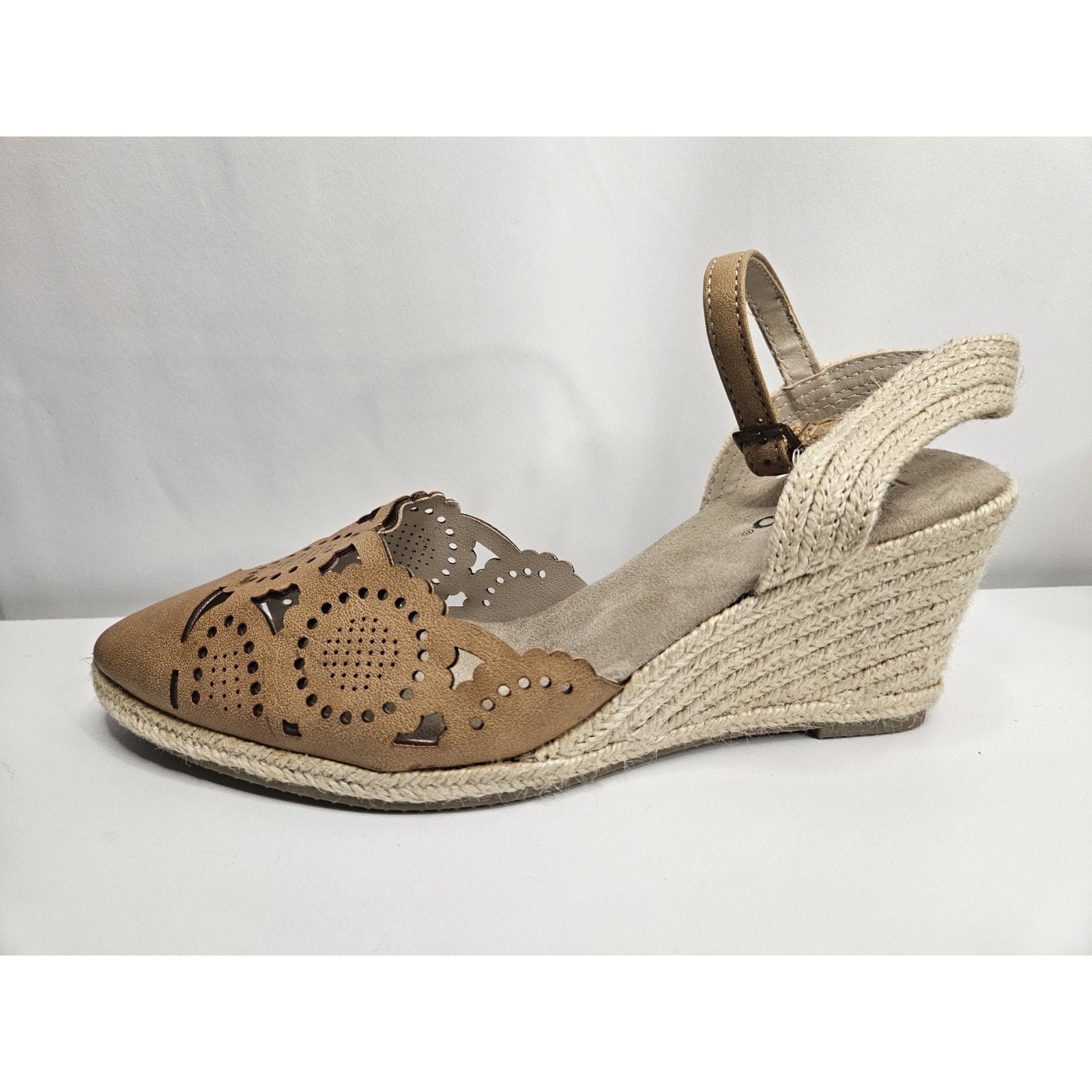 Rialto Coya Womens Sandal 8.5 Tan Leather Ankle Strap Espadrille Wedge Shoes
