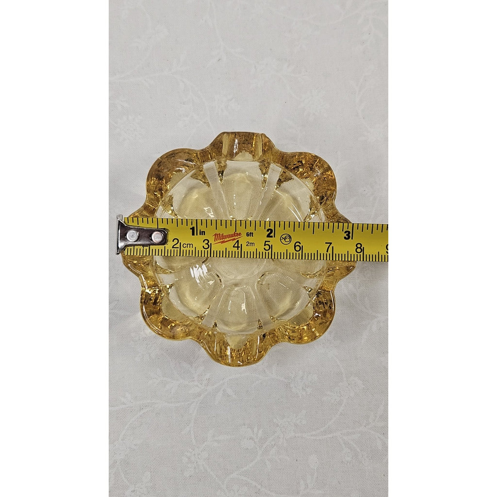 Vintage Fostoria Spool Glass Ashtray Yellow Daisy Flower 3.25" Inch Small