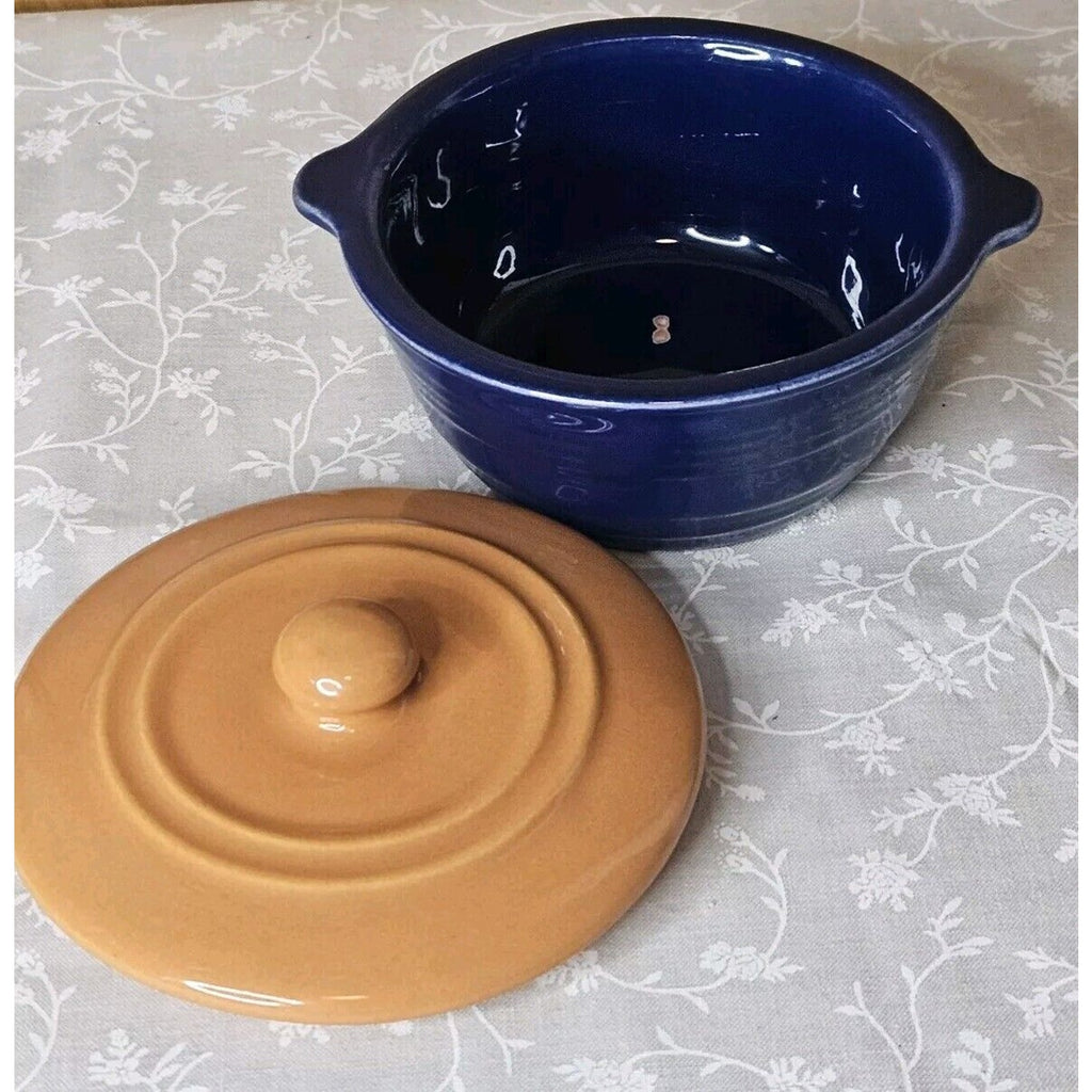 Vintage Pacific Hostessware Blue 205 Lidded Ramekin With Orange Lid 205C US Made