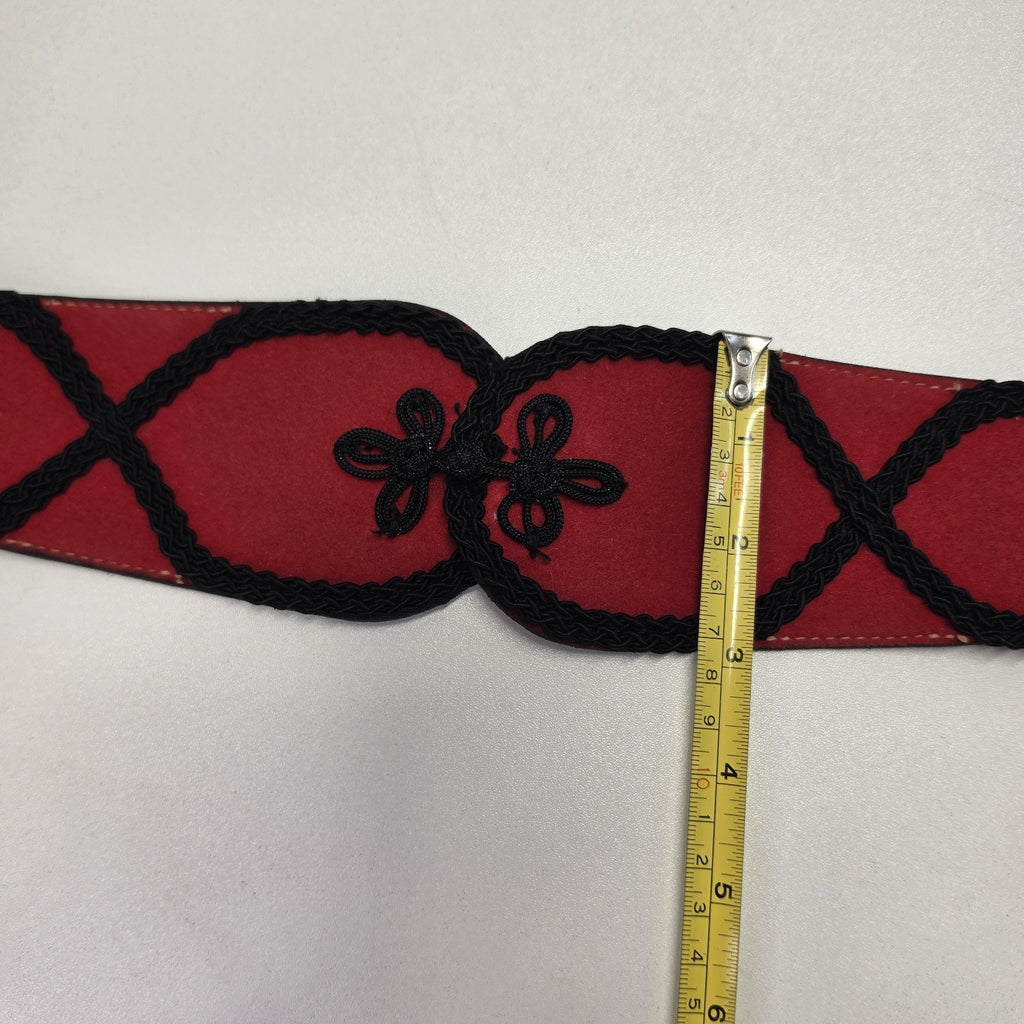Vtg 80s Victorian Red Black Faux Leather Waist Belt Statement Gothic USA Medium