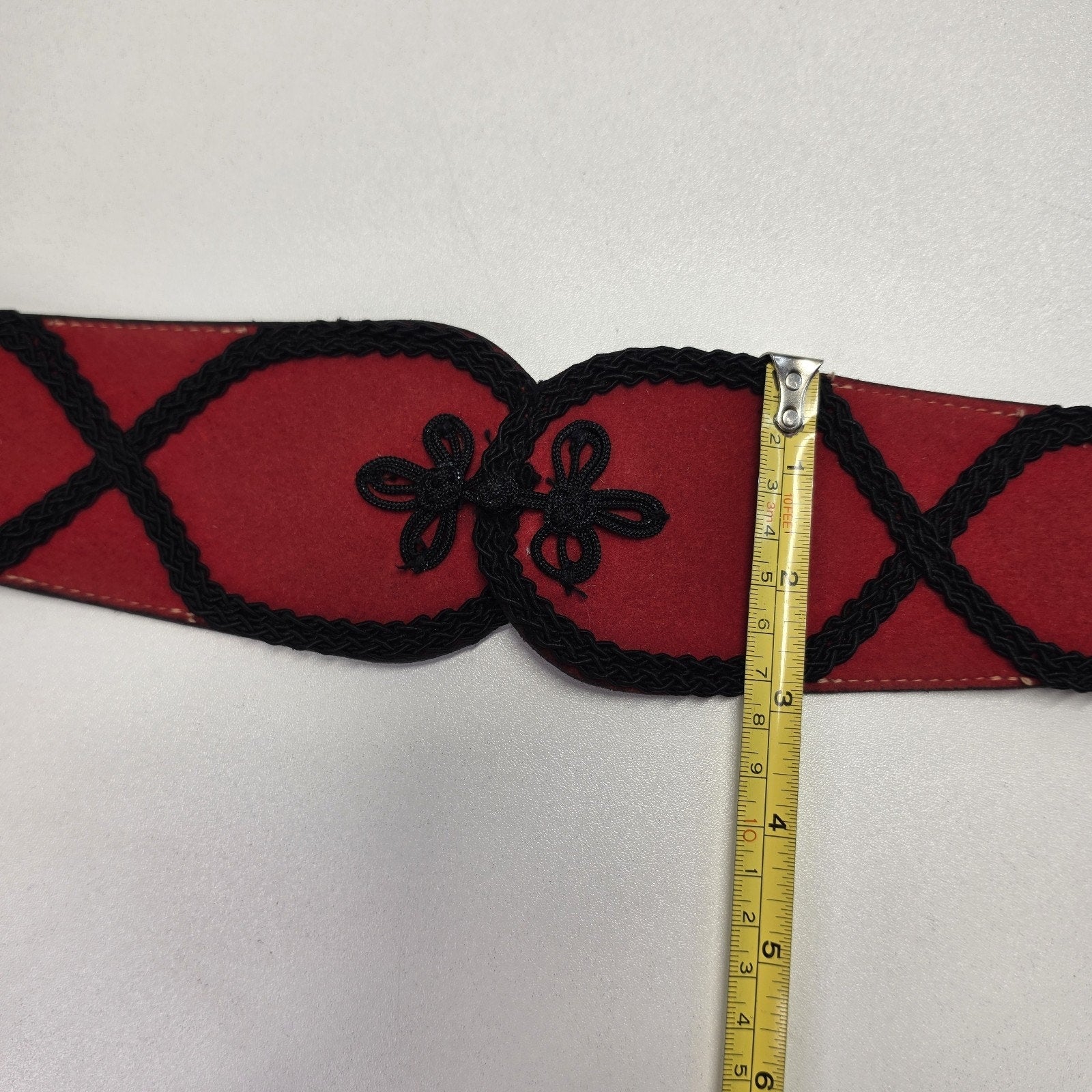 Vtg 80s Victorian Red Black Faux Leather Waist Belt Statement Gothic USA Medium
