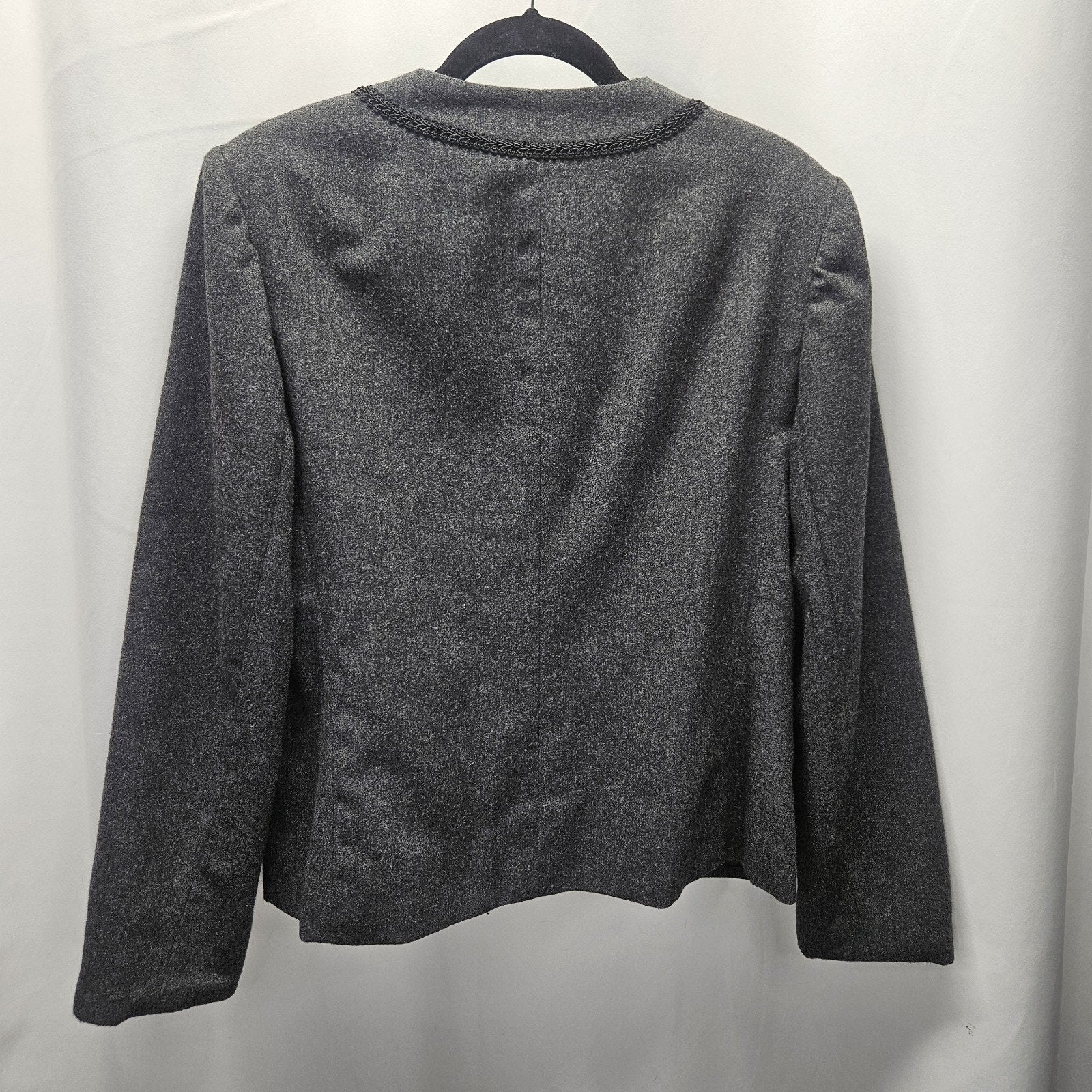 Union Made Vintage Women's Gray Wool Blend Braid Trim Blazer Size 12 USA Made