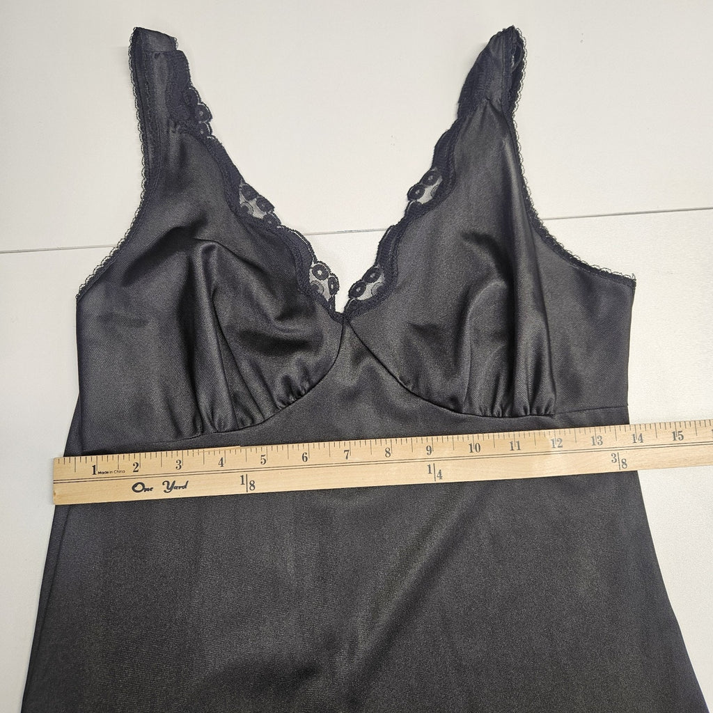 Vintage Warners Womens Small 34 Black Mini Slip Lingerie Spaghetti Strap Dress