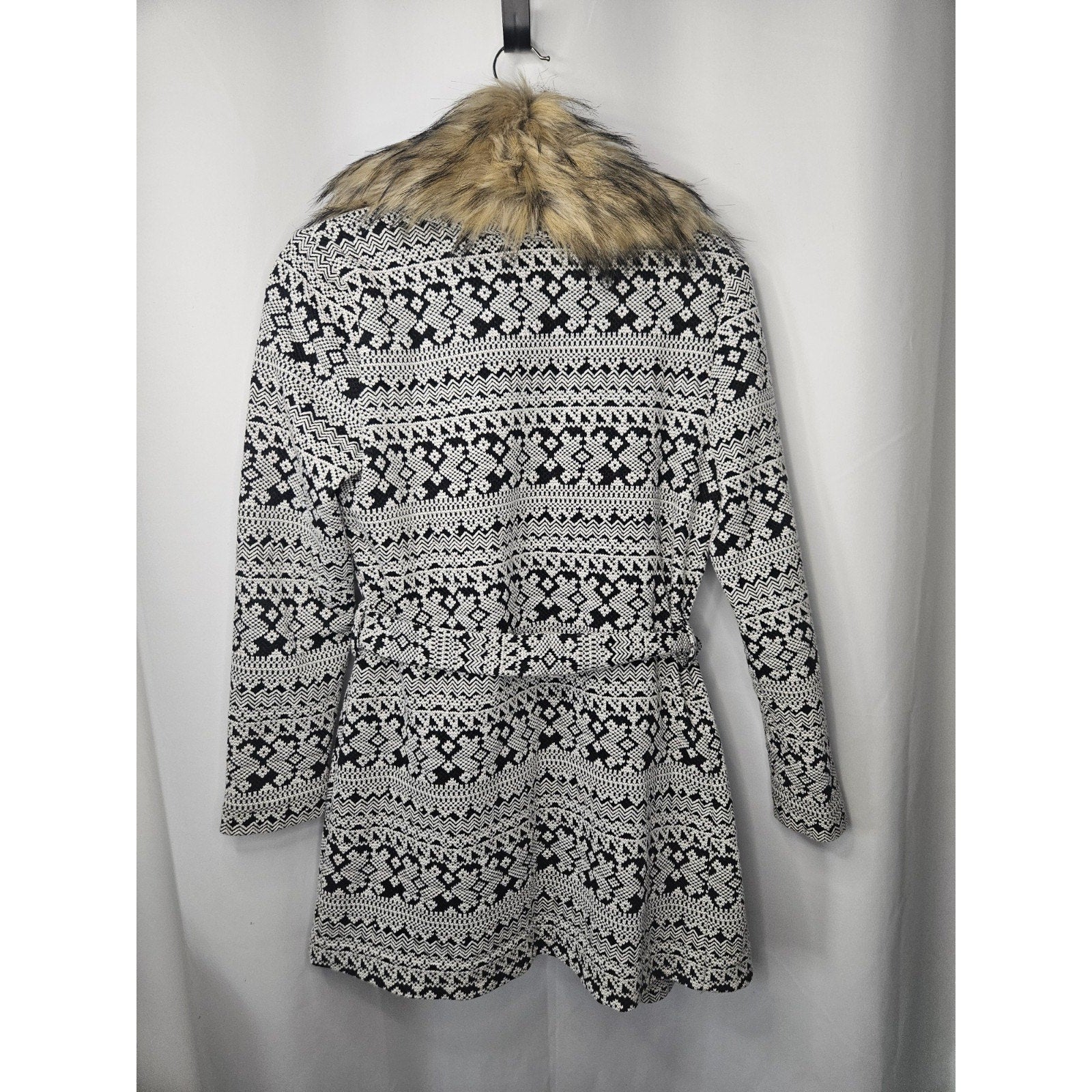 Tart Collections Faux Fur Trim Coat Jacket w/ Matching Dress Black & White Aztec