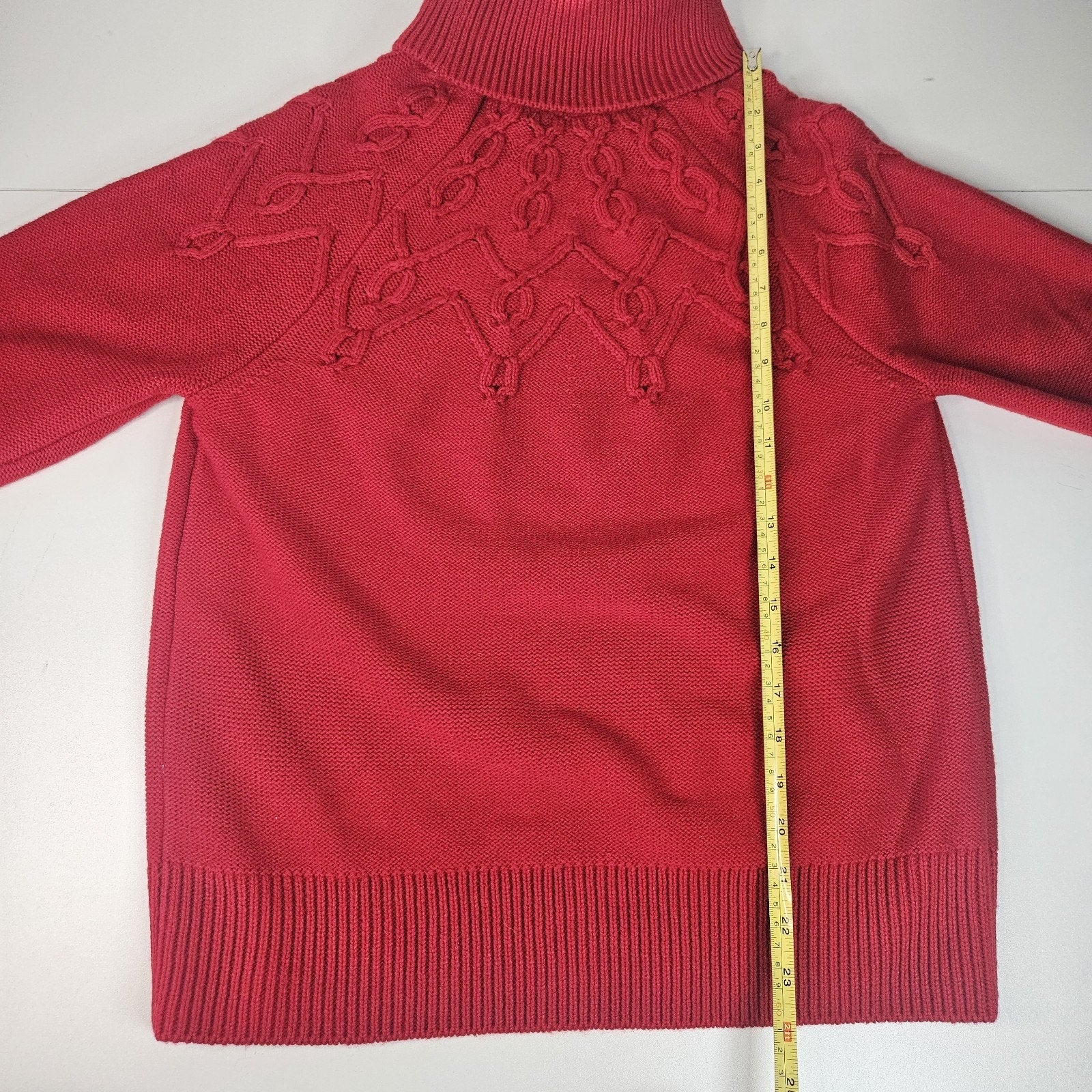 Tommy Hilfiger Red Turtleneck Sweater Womens Medium Cable Knit Holiday Preppy