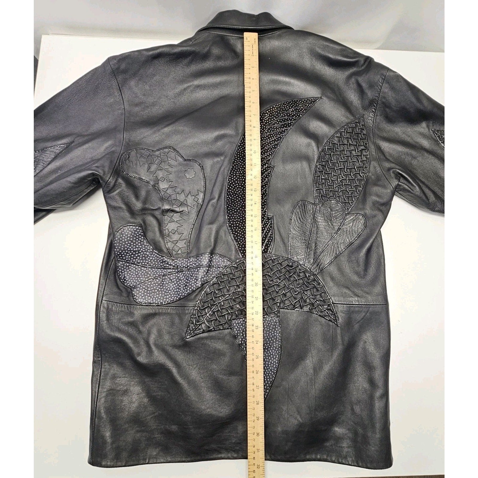 Unique 80s Oversized Black Leather Jacket Patchwork Blazer Medium Edgy Glam Vtg