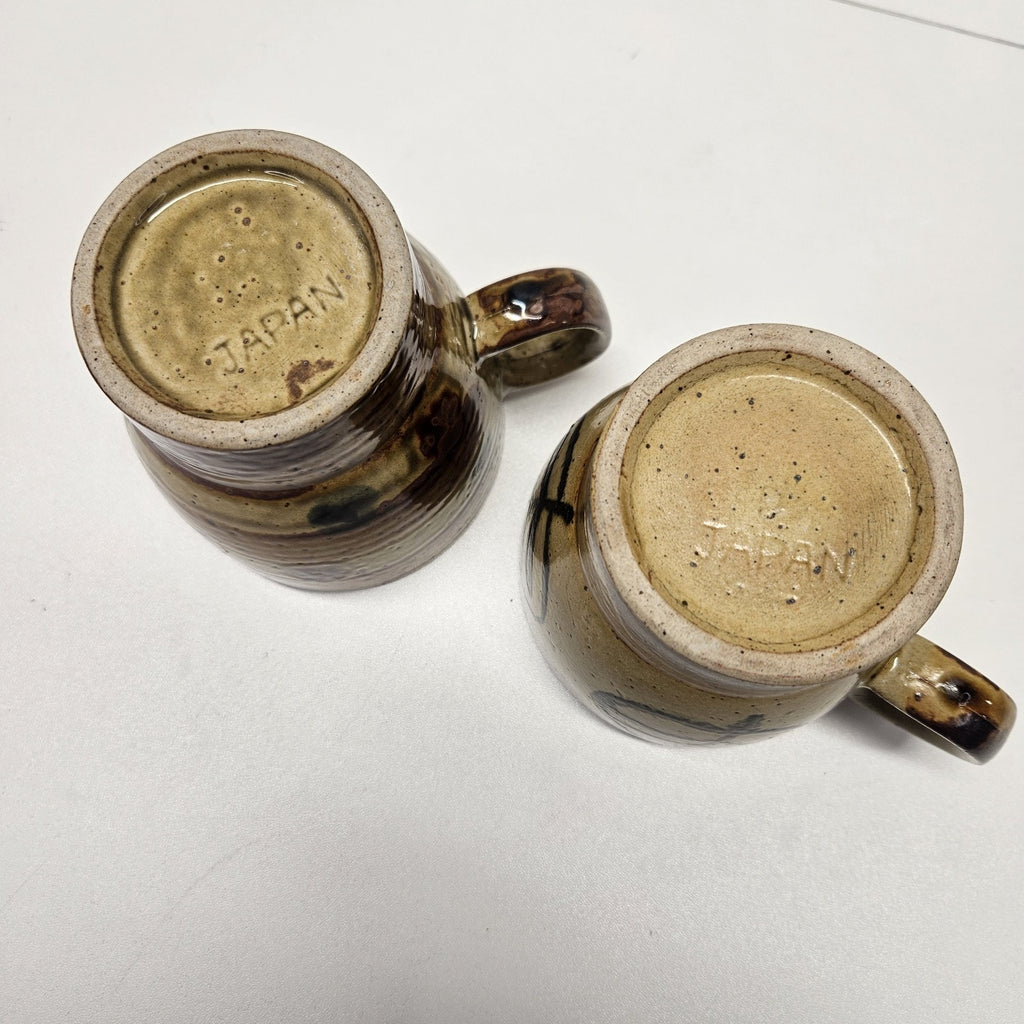 Vintage Japanese Pottery Stoneware Mug Set Of 2 Mid-Century Coffee Mug Cups