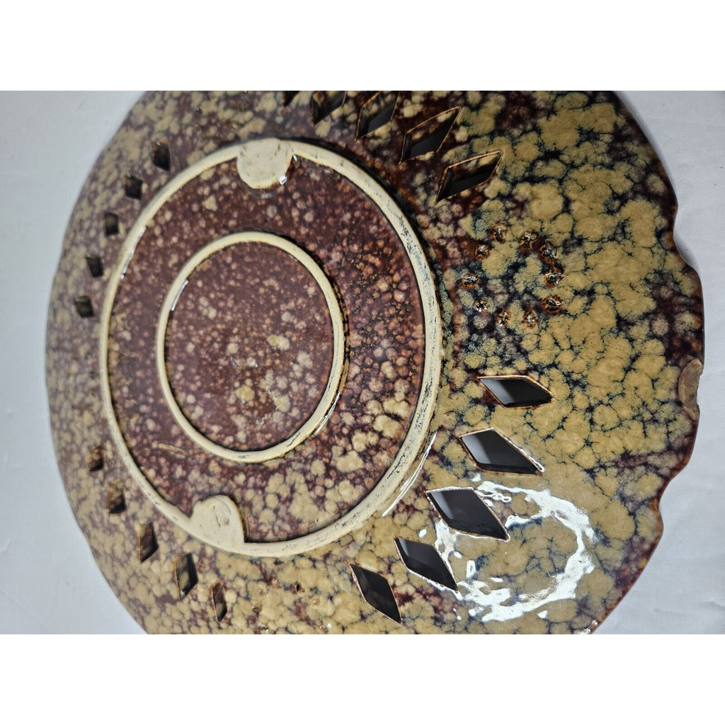 Art Pottery Glazed Vintage Ornate Plate 11.5 3729 Brown Tan