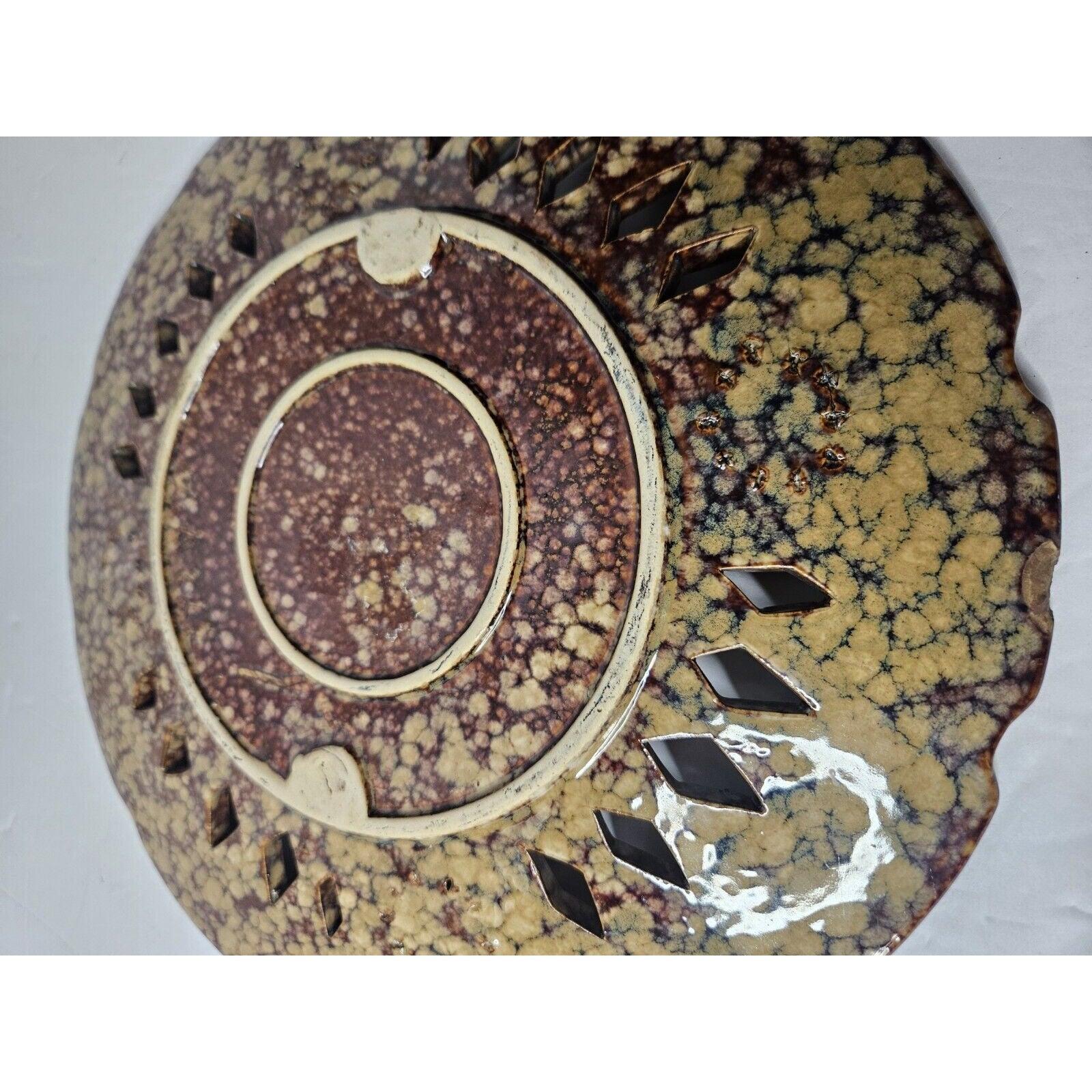Art Pottery Glazed Vintage Ornate Plate 11.5 3729 Brown Tan