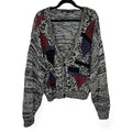 Vtg Handmade 80s Black & Gray Chunky Abstract Cardigan Sweater Women's Large