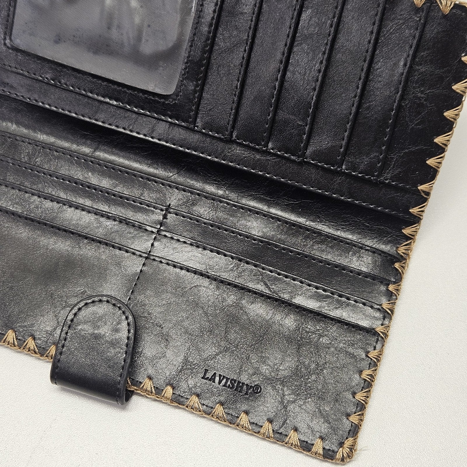 Lavishy Black Travel Folding Wallet Daisy Flowers Hippy Love Flower Checkbook