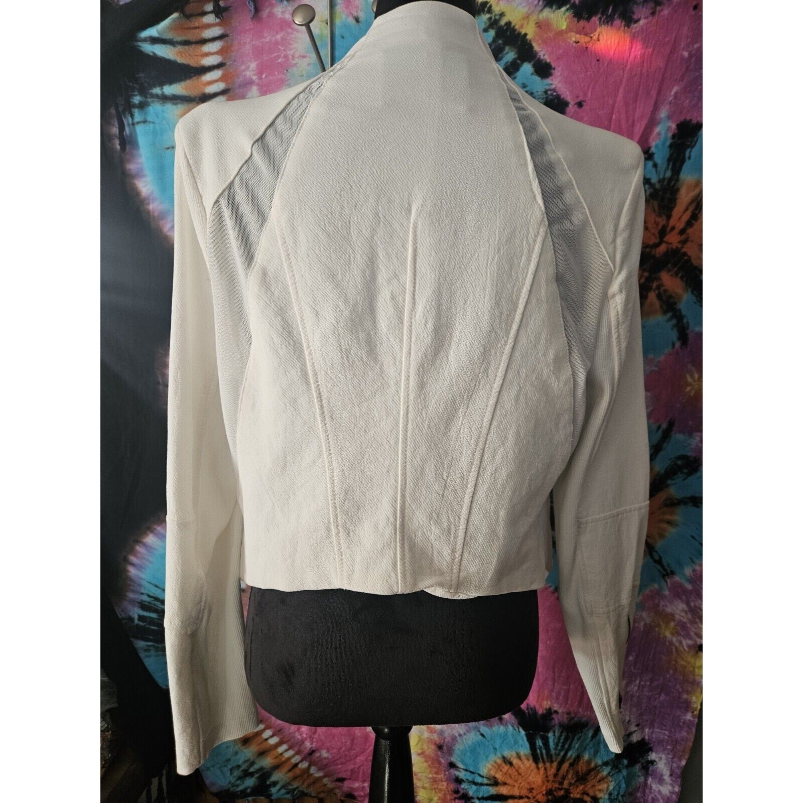 BLANKNYC White Cotton Jacket Asymetical Zip Large Mesh Panels Zip Cuffs Size XL