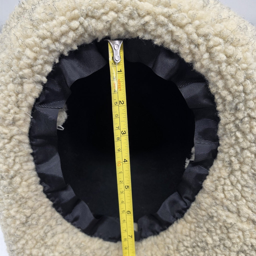 Vintage Black Wool Felt Cloche Bucket Hat Tan Contrasting Fuzzy Faux