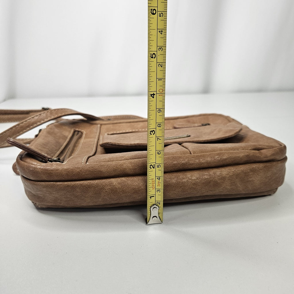 MultiSac Tan Zippered Triple Compartment Crossbody Bag Travel Everyday Purse