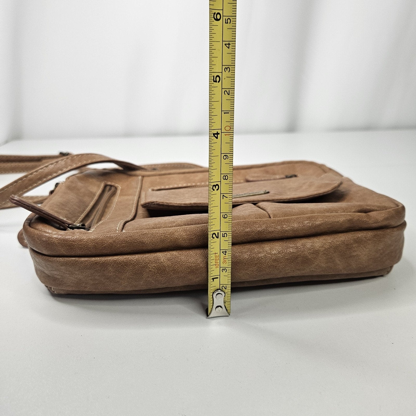 MultiSac Tan Zippered Triple Compartment Crossbody Bag Travel Everyday Purse