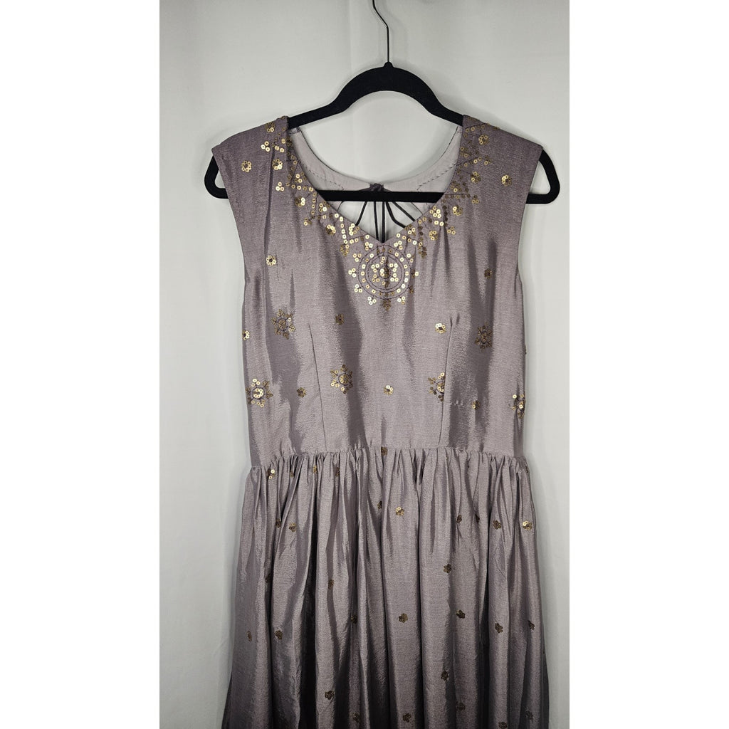 Panash Purple Embroidered Sleeveless Anarkali Suit w Sheer Dupatta Sz 36 US Med