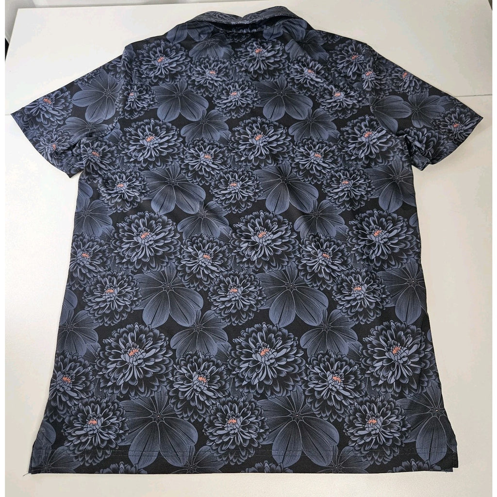 Sunday Swagger Polo Shirt Mens Small Black Floral AOP Stretch Performance Golf