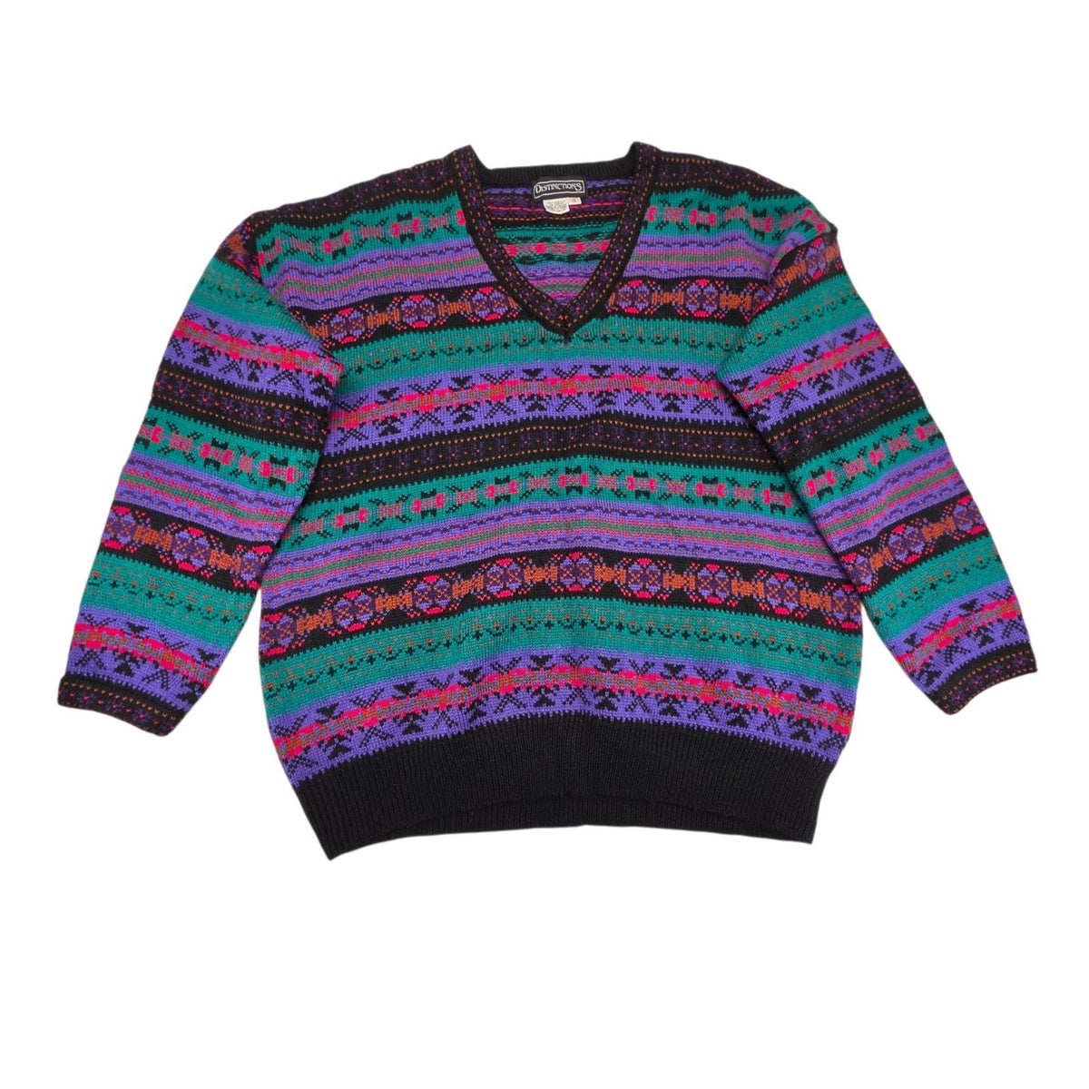 Vintage Ski Sweater Womens Plus Size 1X Knit Pullover Crewneck 80s 90s Colorful