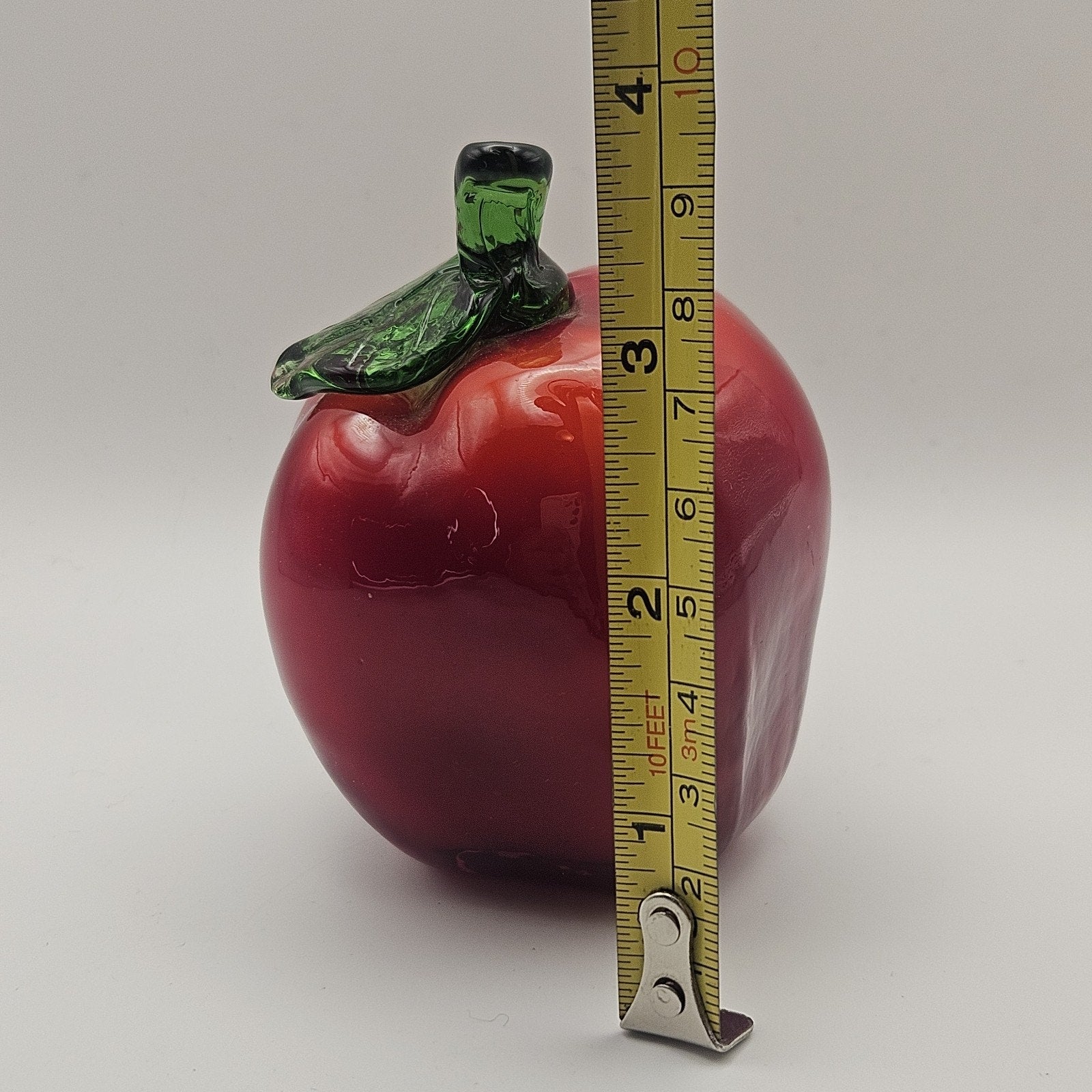 Vintage Glass Red Green Apple Fruit Art Glass Deco Unmarked Teacher Gift