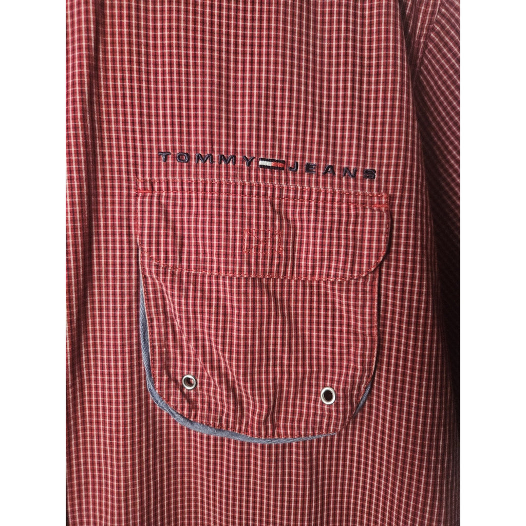 Tommy Hilfiger Jeans Men's Size XL Short Sleeve Button Front Shirt Red Check Y2K