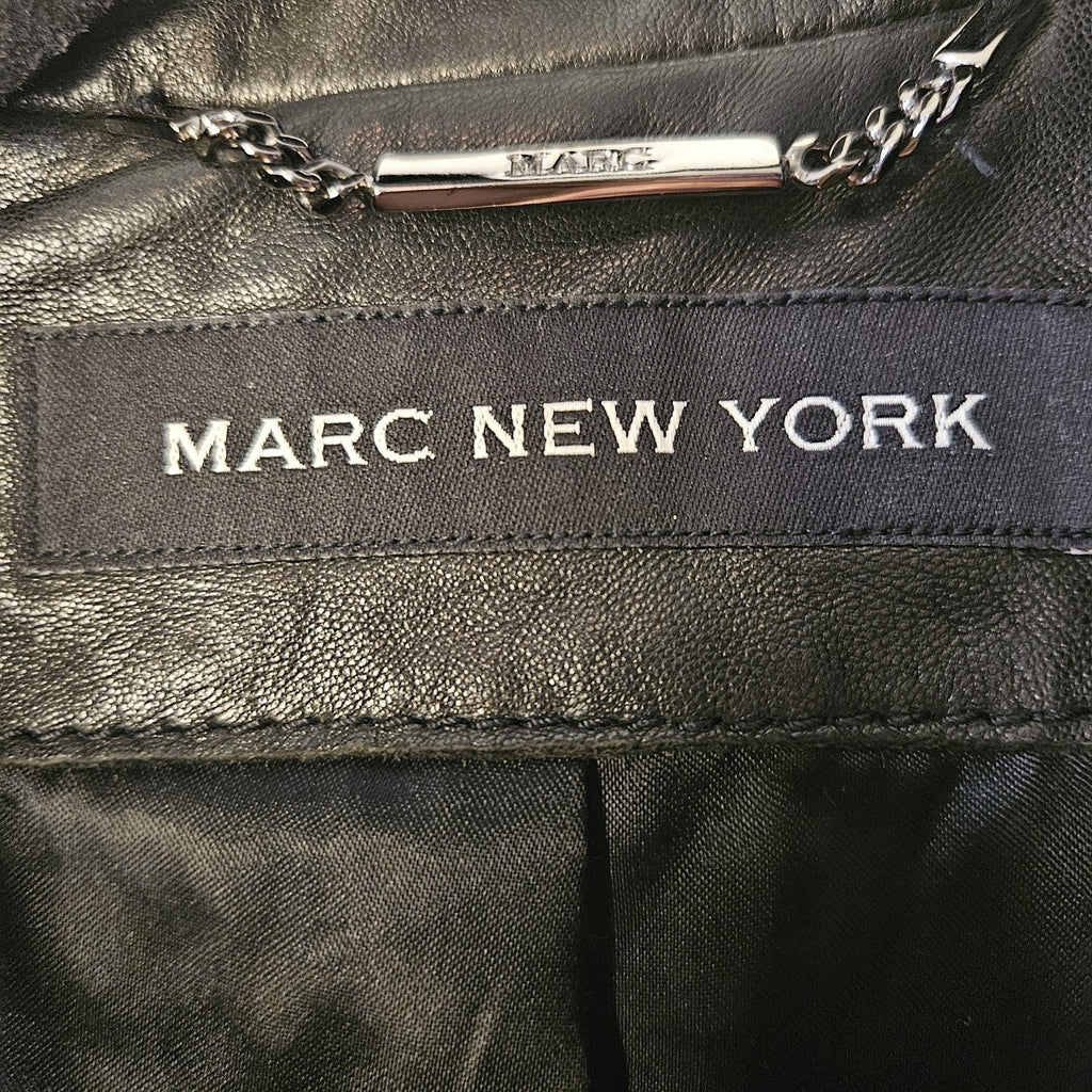Marc New York Womens Black Leather Motorcycle Jacket Medium Biker Blazer