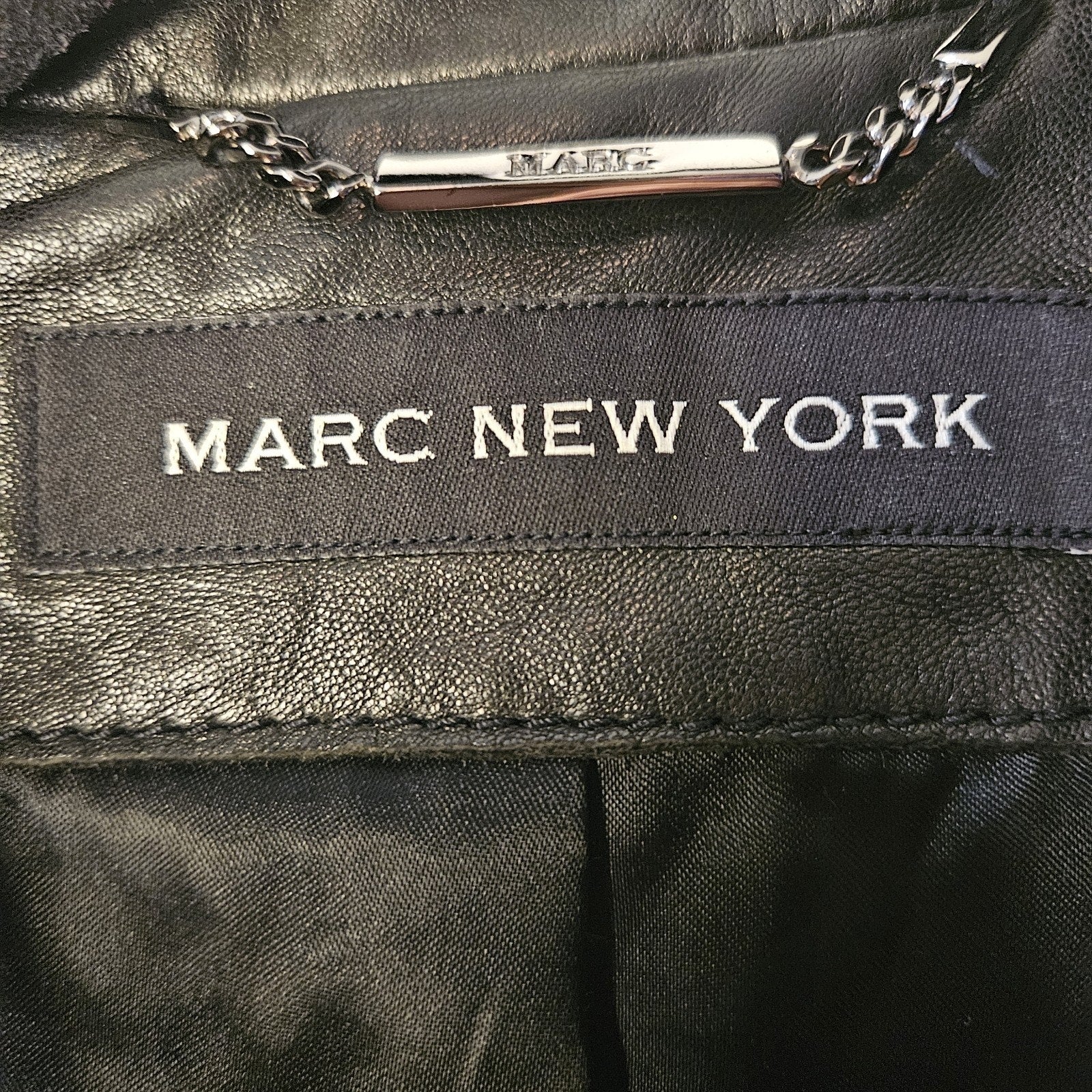 Marc New York Womens Black Leather Motorcycle Jacket Medium Biker Blazer