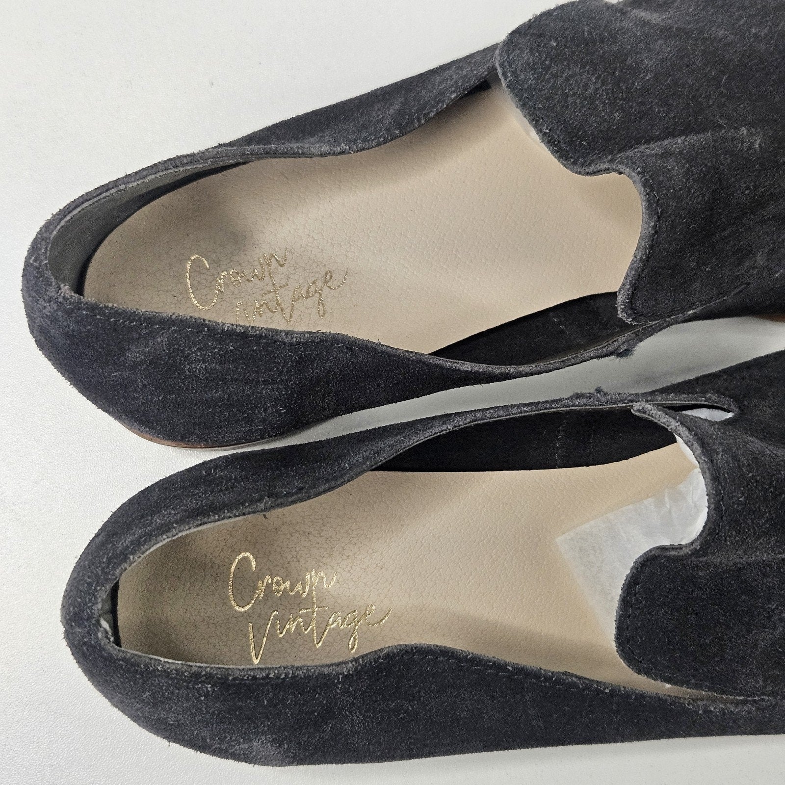Crown Vintage Shoes Womens 8.5 M Carla Loafers Gray Suede Leather Slip On Casual