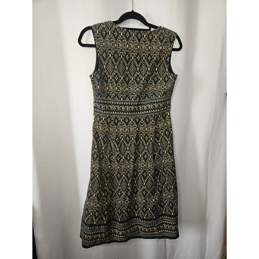 Vintage The Territory Ahead Womens Navy Beige Sleeveless Mock Wrap Midi Dress 8