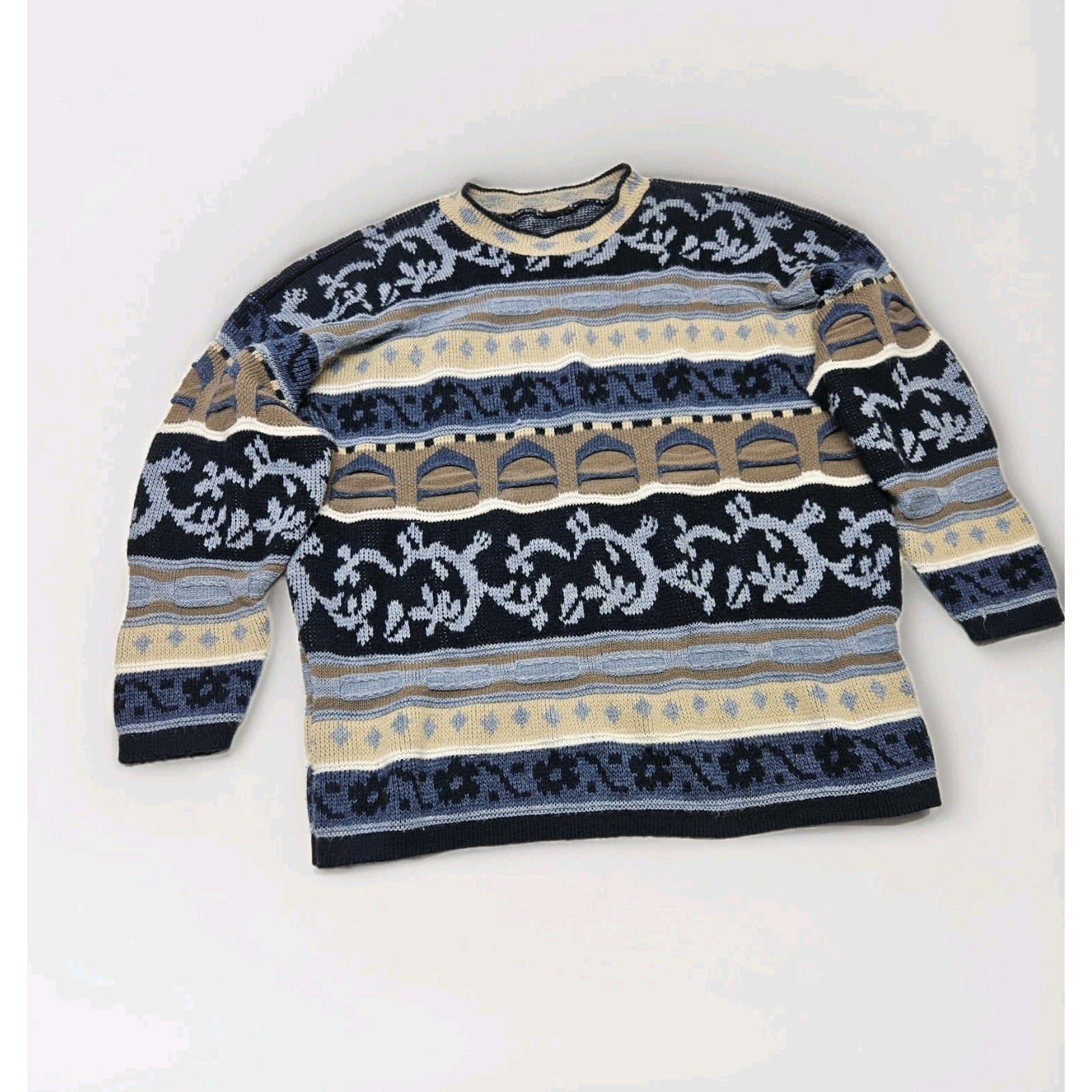 Vintage Abstract Geometric Pattern Knit Unisex Size XL Grandpa Ugly Sweater